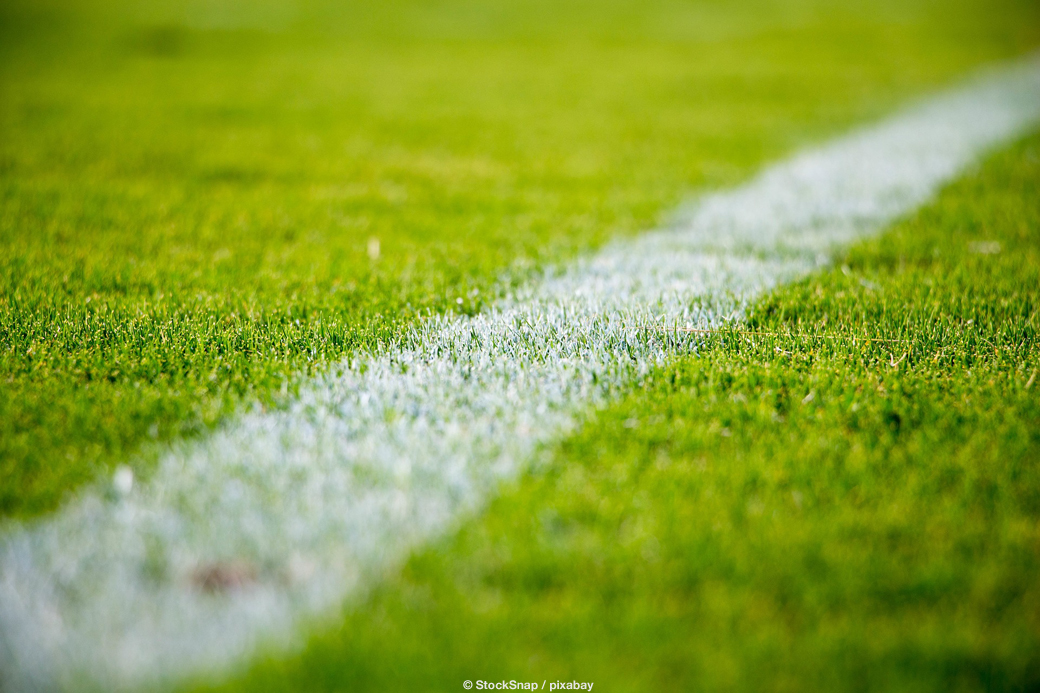 Fussball_StockSnap_pixabay Ansicht: Fußballrasen mit weißer Linienmarkierung